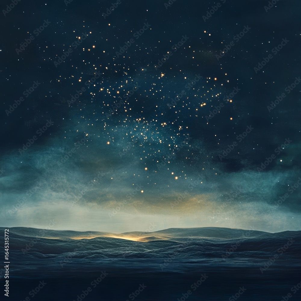 Obraz premium a surreal landscape with floating twinkling constellations isolated on a minimalistic background