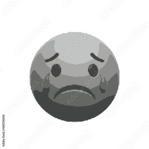 Vector graphic of a sad crying face in grayscale. A simple emoticon or emoji icon expressing sorrow, unhappiness, and grief with tears.