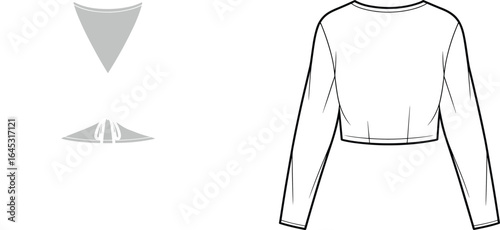 Fashionable women’s cropped blouse with ruched front design, long sleeves, casual top, stylish clothing, modern outfit, summer fashion, trendy apparel, female garment, elegant look