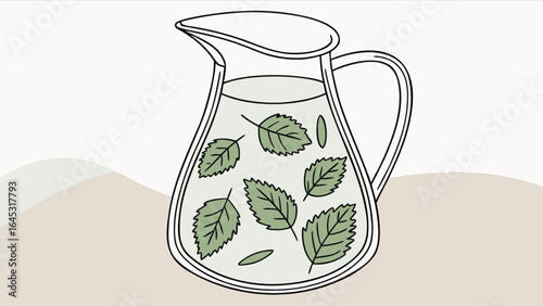 Refreshing mint infused water in glass pitcher illustration for summer hydration and healthy lifestyle