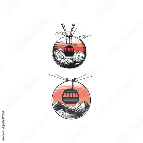 cable car silhouetted with sunset design vector template illustration