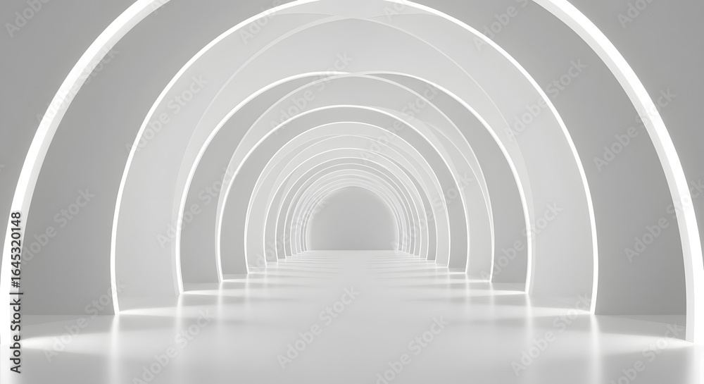 Fototapeta premium White Abstract Tunnel Background: Modern Architecture with Arches, Light and Shadow - Minimalist Design for Technology, Future, and Creative Projects