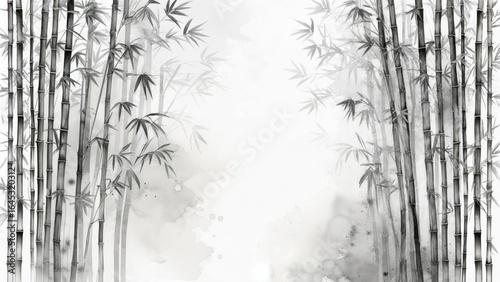 Gray-toned bamboo grove, watercolor style