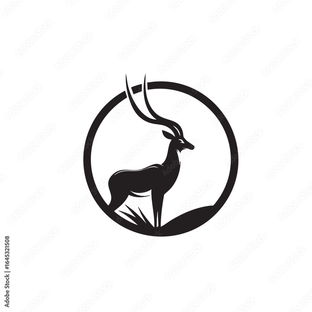 Obraz premium Minimalist Antelope – Black and White Silhouette Vector