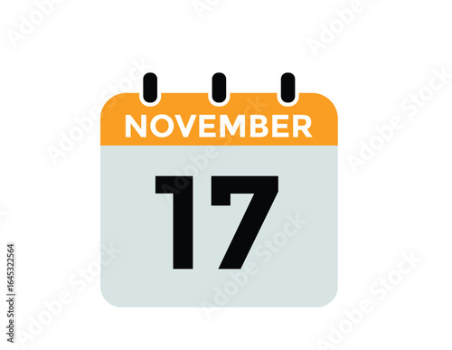 Basic RG17 November, calendar date icon. 17 November Calendar Date for Deadlines or Appointment. Day, month. vector illustration.
