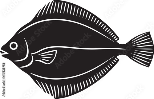 Black and White Flounder Fish Illustration