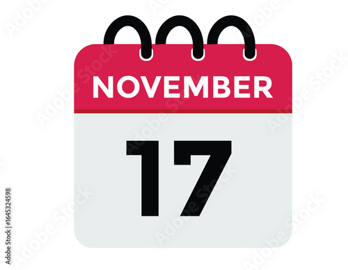 Basic RG17 November, calendar date icon. 17 November Calendar Date for Deadlines or Appointment. Day, month. vector illustration.
