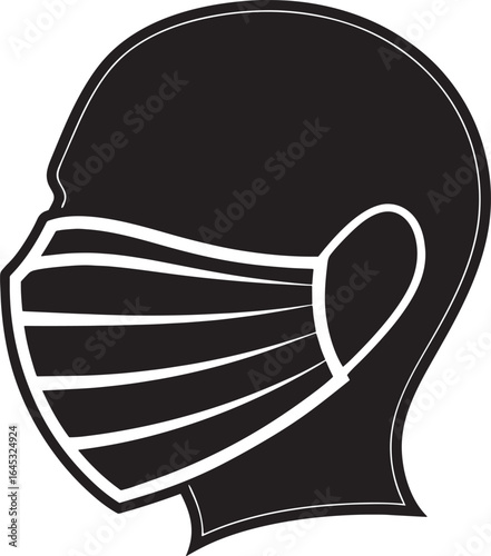 Head with protective mask icon, health safety symbol