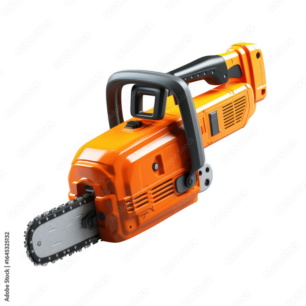 Fototapeta premium A bright orange chainsaw on black background