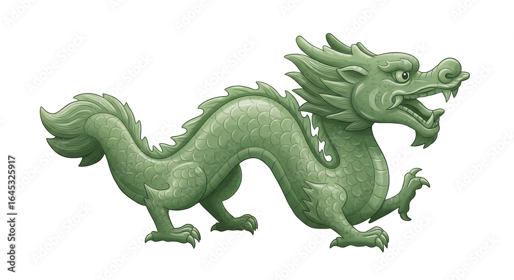 Naklejka premium 緑色の美しい龍、力強く悠然と佇む姿