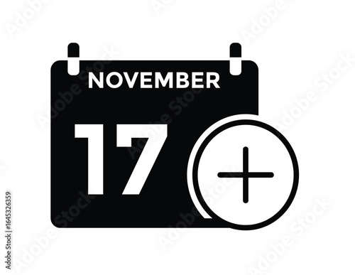 Basic RG17 November, calendar date icon. 17 November Calendar Date for Deadlines or Appointment. Day, month. vector illustration.
