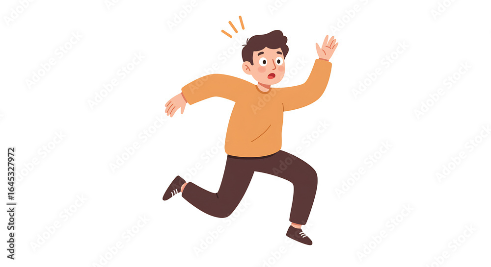 Fototapeta premium びっくり！慌てて逃げる少年のイラスト