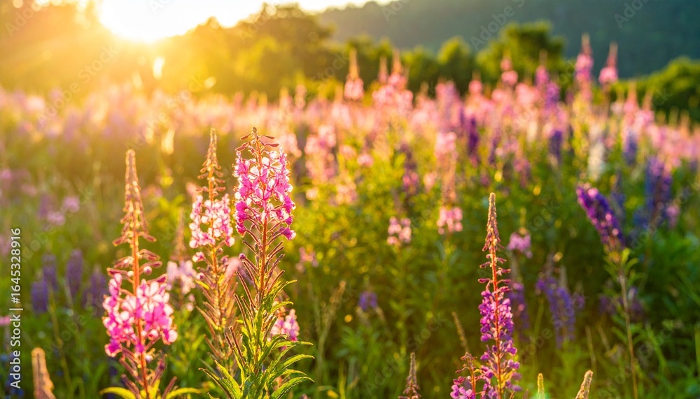 Obraz premium Vibrant Wildflower Meadow Bathed in Golden Sunlight A Summer's Embrace