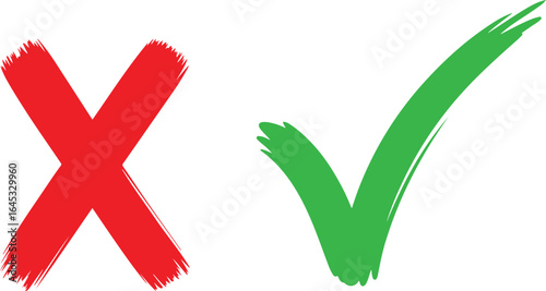 Red x and green check mark symbols isolated on transparent background