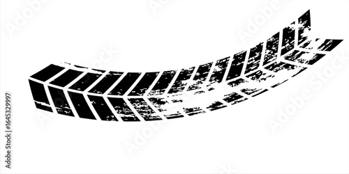 Grunge tire track, wheel braking marks. Truck, car or motorcycle tread pattern silhouette. Auto race, motorsport, speed racing design element. Vector illustration
