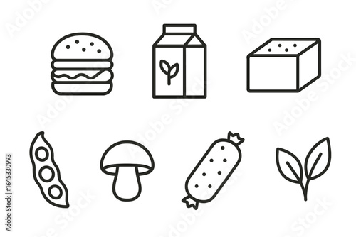Illustrations of various food items and ingredients for healthy cooking and meal preparation