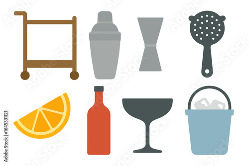 Cocktail preparation tools and ingredients arranged on a neutral background for mixology enthusiasts