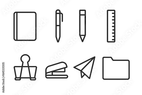 Office supplies arranged on a clean background showcasing essential tools for work and study activities