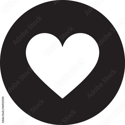 White heart inside black circle isolated on transparent background