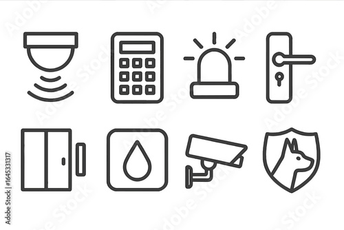 Security symbols and icons representing safety measures for homes and businesses
