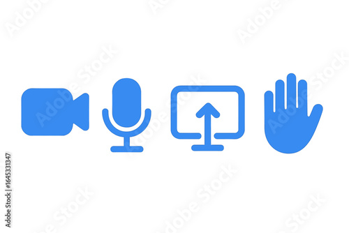 Icons representing video recording, audio capturing, screen sharing, and stopping actions in a digital communication context