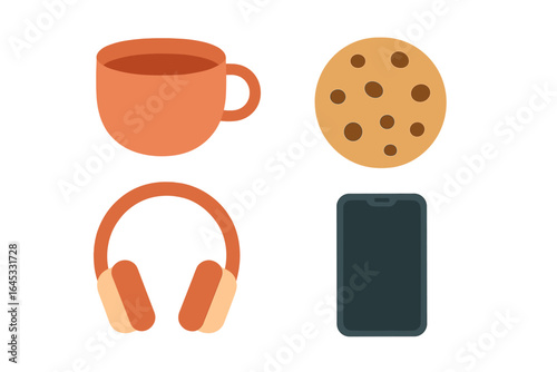 Cozy setup featuring a warm drink, sweet treat, headphones, and smartphone for relaxation or study time