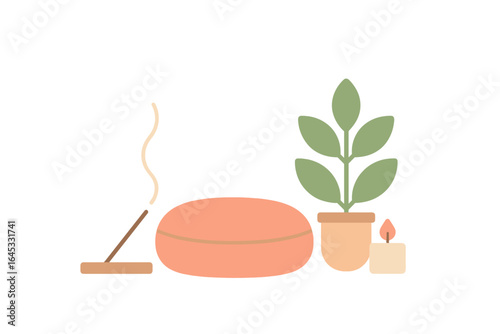 Calm space with incense, plant, and candle for relaxation and mindfulness at home