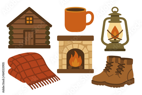 Cozy elements for a warm retreat in a log cabin during chilly winter evenings