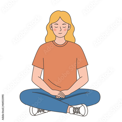 Inner Peace: a tranquil illustration of a woman seated in a meditative posture, promoting serenity and mindfulness. 