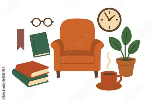 Cozy reading nook with a comfortable chair, books, and a relaxing atmosphere ideal for leisure time