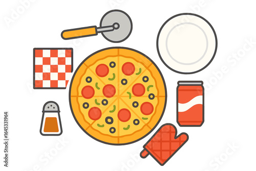 Delicious pepperoni pizza with essential kitchen tools for ultimate meal preparation at home