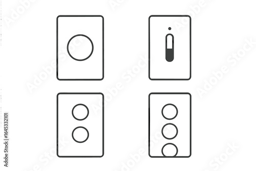 Various types of light switches displayed on a simple background