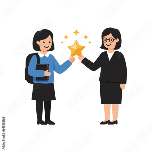 Educational reward: A teacher bestows a golden star upon a diligent student, a symbol of academic excellence. conveying the essence of encouragement.