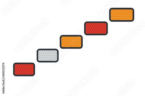 Step by step color indicators showing progress in a linear fashion from red to green