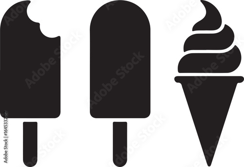 Three black ice cream treats isolated on transparent background