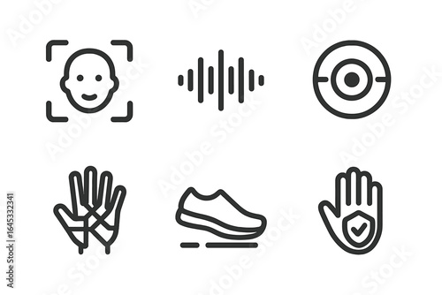Representation of various technology icons showcasing facial recognition, audio, and biometric features in a digital interface