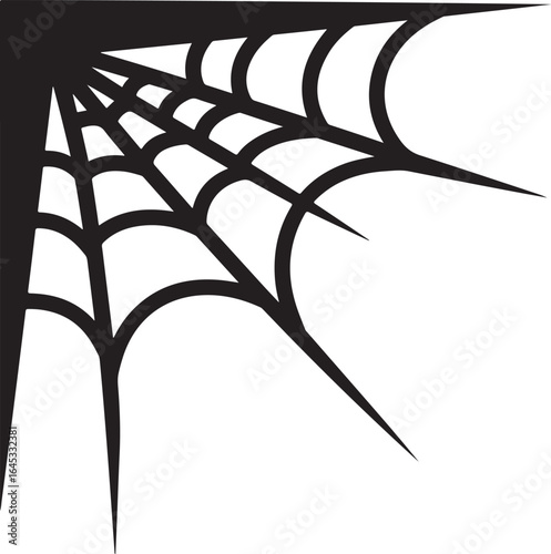 Black spider web corner decoration isolated on transparent background
