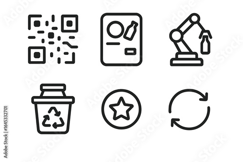 Icons representing technology, recycling, and automation in modern waste management systems