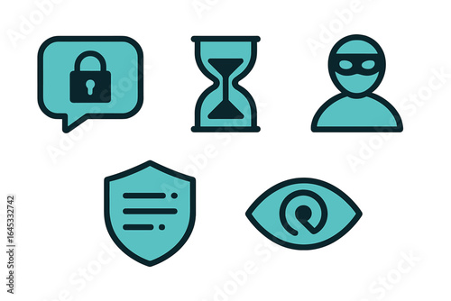 Digital security icons illustrating privacy, protection, and unauthorized access in modern technology