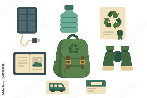 Eco-friendly travel essentials for adventure seekers in a scenic outdoor setting