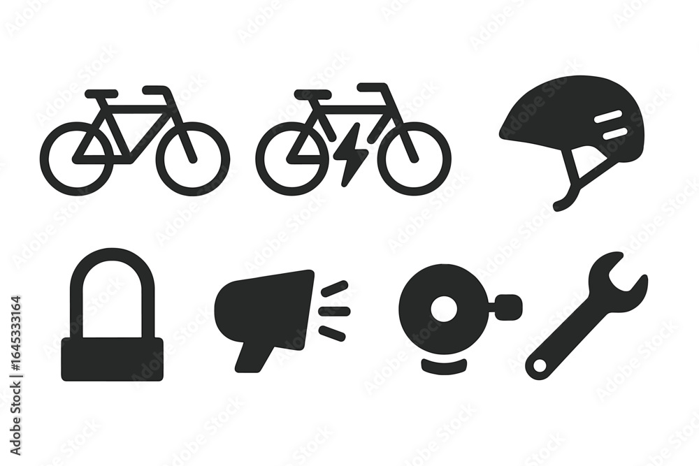 Fototapeta premium Bicycles, helmets, locks, and tools for cycling safety and maintenance essentials