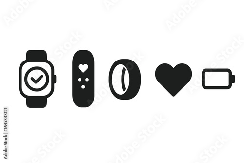 Wearable technology icons represent various health and fitness tracking functions for modern users