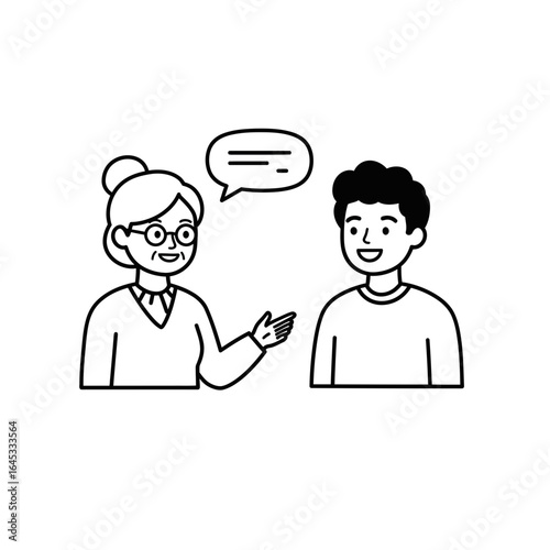 Dialogue and Discussion: Two individuals engage in a conversation, one offering wisdom and guidance, fostering a sense of connection.