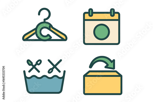 Visual representation of laundry symbols and care instructions for clothing maintenance