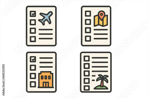 Travel planning checklist includes flight details, location mapping, accommodation selection, and sightseeing spots