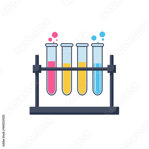 Laboratory Experiment: A vibrant collection of colorful laboratory test tubes, neatly arranged in a rack, showcasing a fascinating display of scientific experiments.