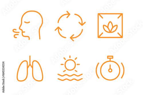 Breathing techniques and mindfulness symbols for wellness activities and relaxation sessions
