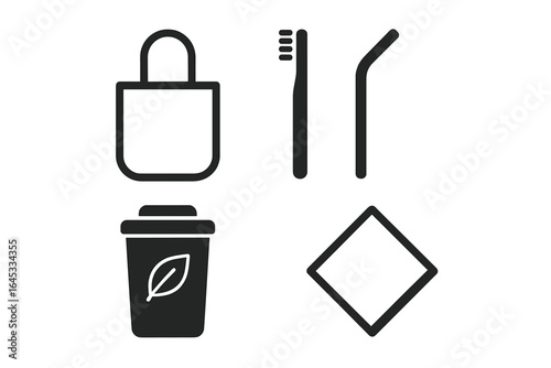 Simple icons representing sustainability, hygiene, and eco-friendly practices in daily life