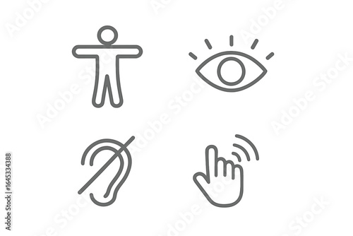 Symbols representing accessibility features for inclusive design in digital platforms and environments
