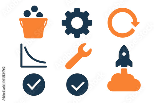 Icons representing project management tools for productivity enhancement and task organization